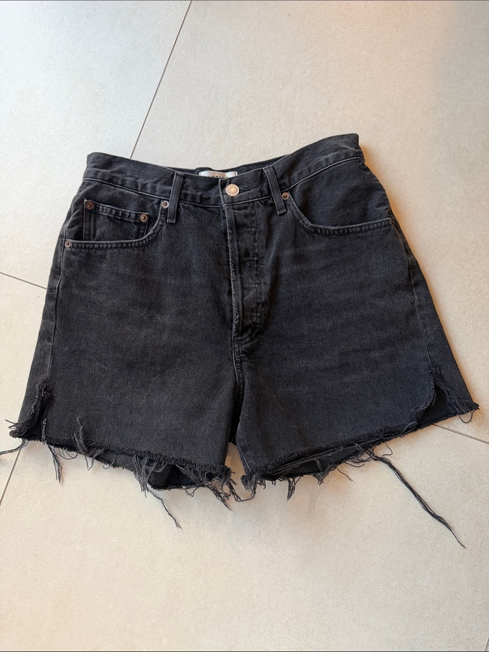 Agolde Black Distressed Denim Cutoff Shorts
